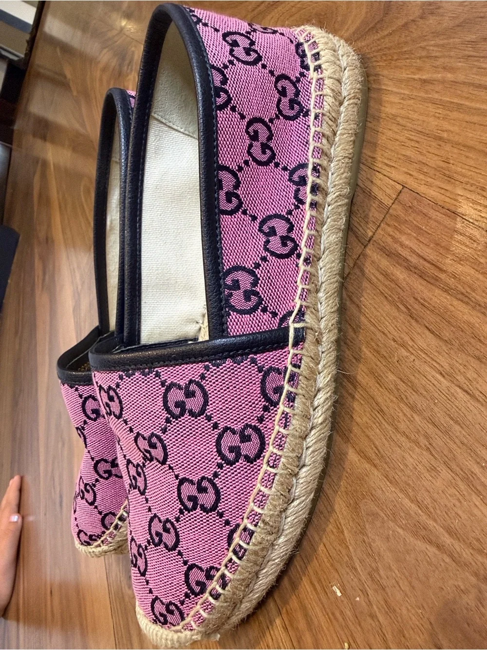 Gucci Pink GG Canvas Espadrilles with Black Trim